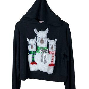 Poof Women's Sweatshirt Hoodie Holidays Christmas Llamas 3D Black Small NEW